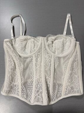 White Lace Corset Bustier Top Adjustable Back and Straps (No Size Tag)